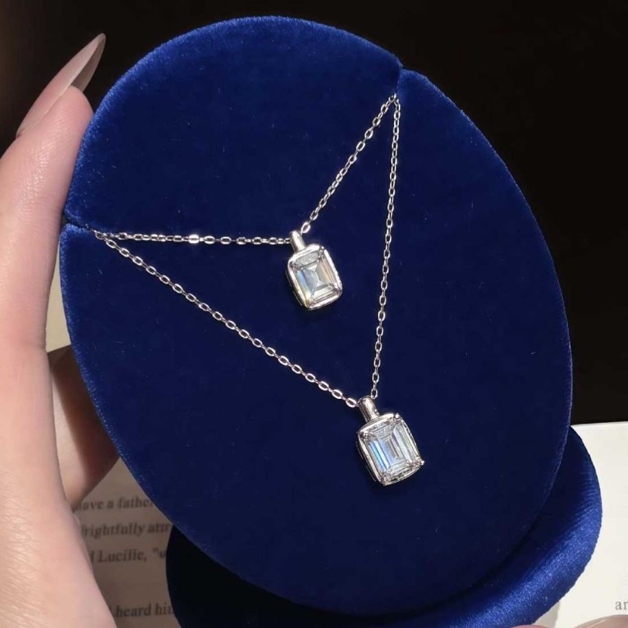 S925 Sterling Silver Rectangular Moissanite Necklace