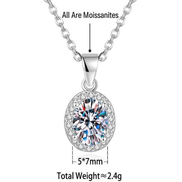 S925 Sterling Silver Oval Moissanite Pendant Necklace