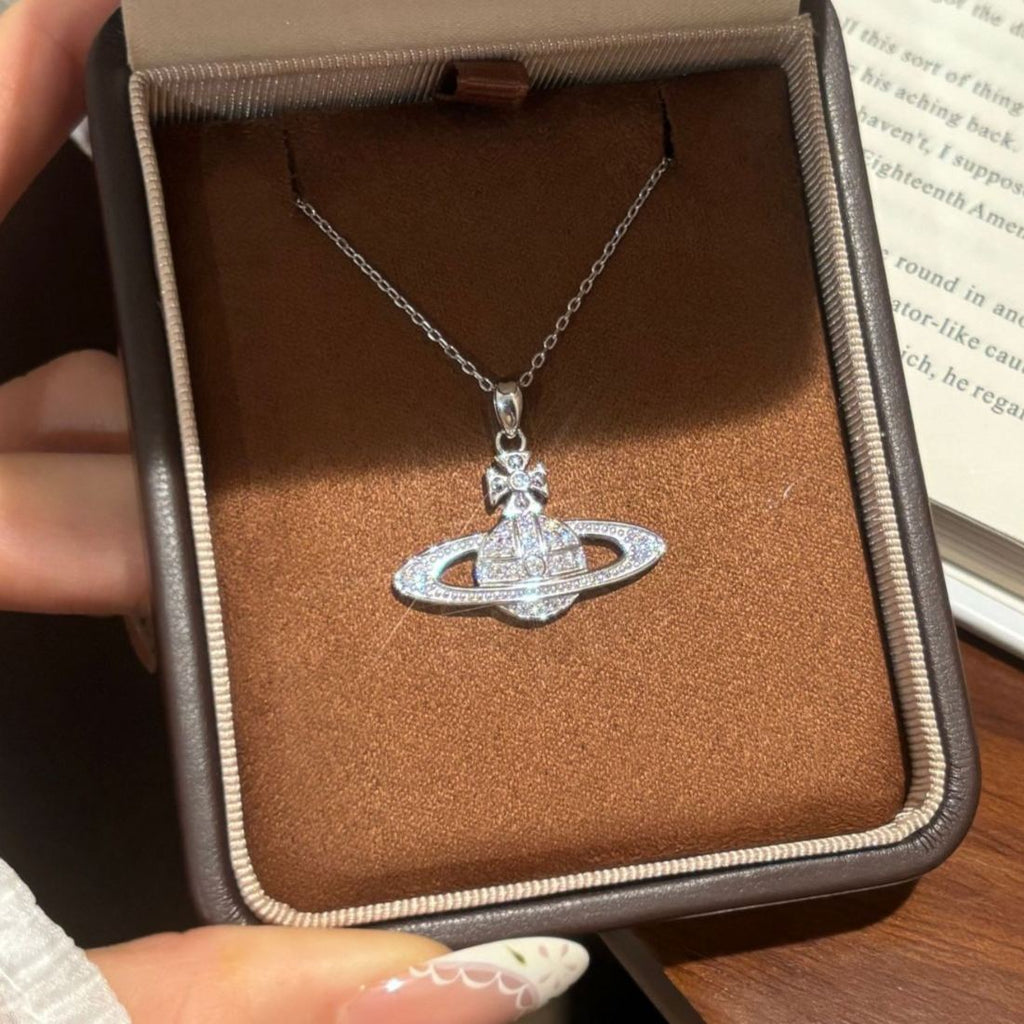 S925 Sterling Silver Moissanite Planet Pendant Necklace
