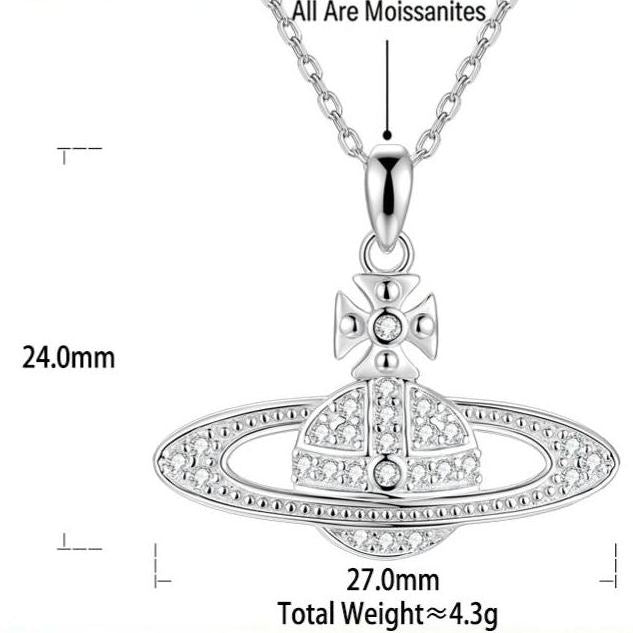 S925 Sterling Silver Moissanite Planet Pendant Necklace