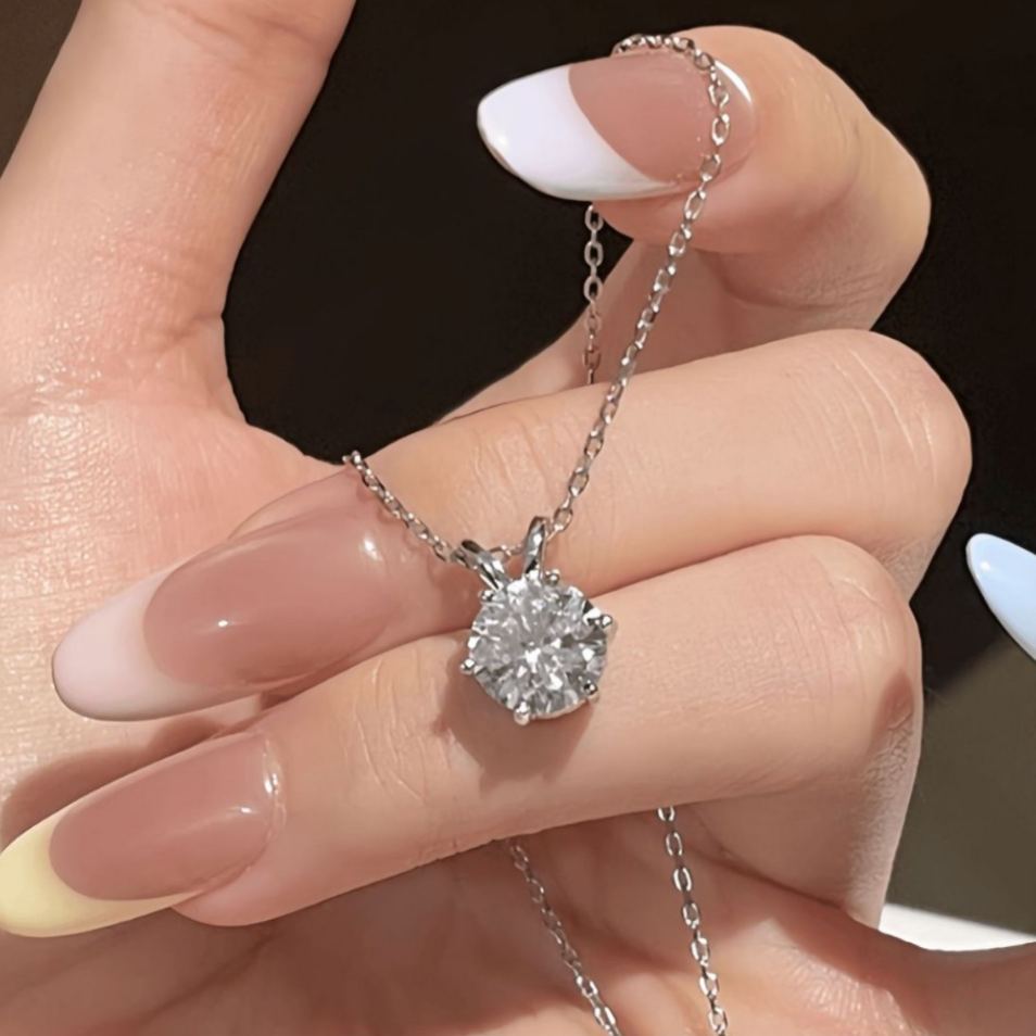 S925 Sterling Silver Six-Prong Moissanite Necklace