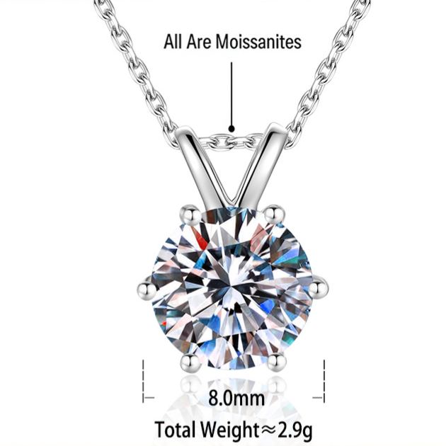 S925 Sterling Silver Six-Prong Moissanite Necklace