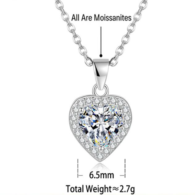 S925 Sterling Silver Heart-Shaped Moissanite Pendant Necklace
