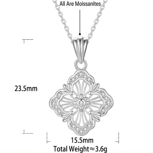 S925 Sterling Silver Openwork Mesh Four-Leaf Clover Moissanite Necklace