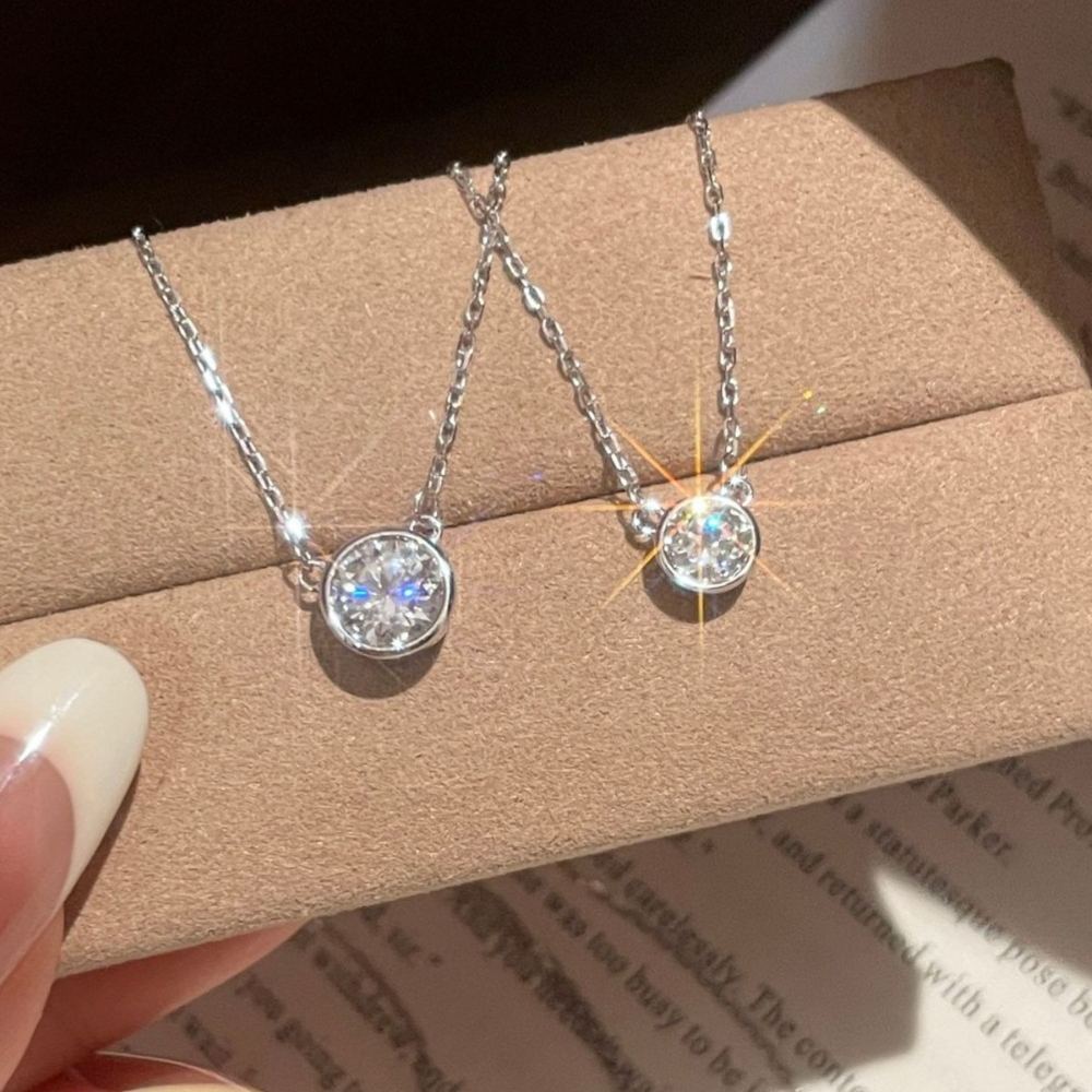 S925 Sterling Silver Bezel-Set Bubble Moissanite Necklace