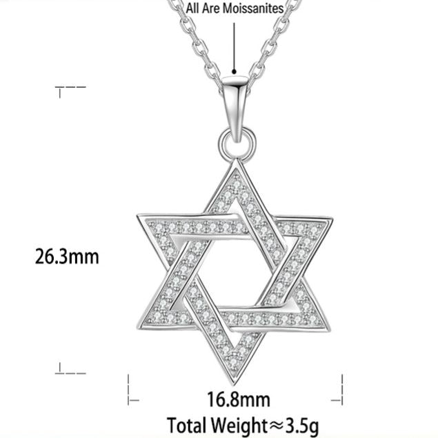 S925 Sterling Silver Hexagram Moissanite Pendant Necklace