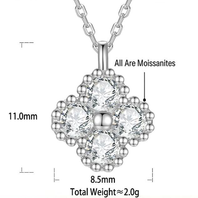 S925 Sterling Silver Four-Leaf Clover Moissanite Necklace