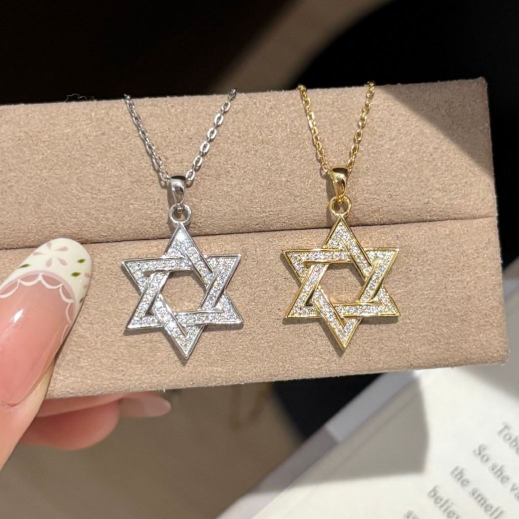 S925 Sterling Silver Hexagram Moissanite Pendant Necklace