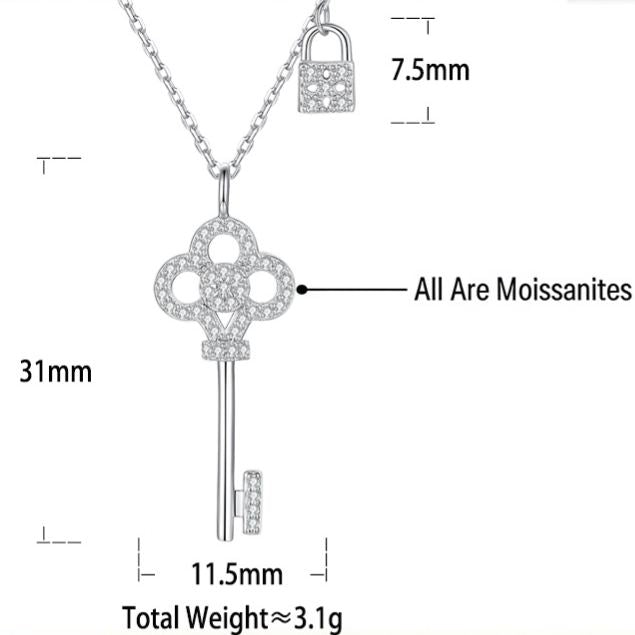S925 Sterling Silver Key and Lock Moissanite Necklace