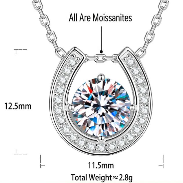 S925 Sterling Silver Moissanite Horseshoe Pendant Necklace