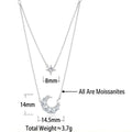 S925 Sterling Silver Double-Layer Moon and Star Moissanite Pendant Necklace