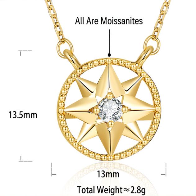 S925 Sterling Silver Lucky Compass Eight-Pointed Star Moissanite Necklace