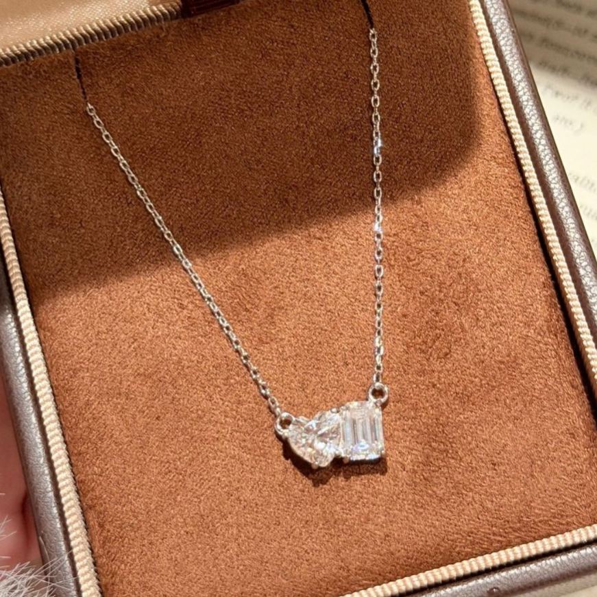 S925 Moissanite Heart and Rectangular Necklace