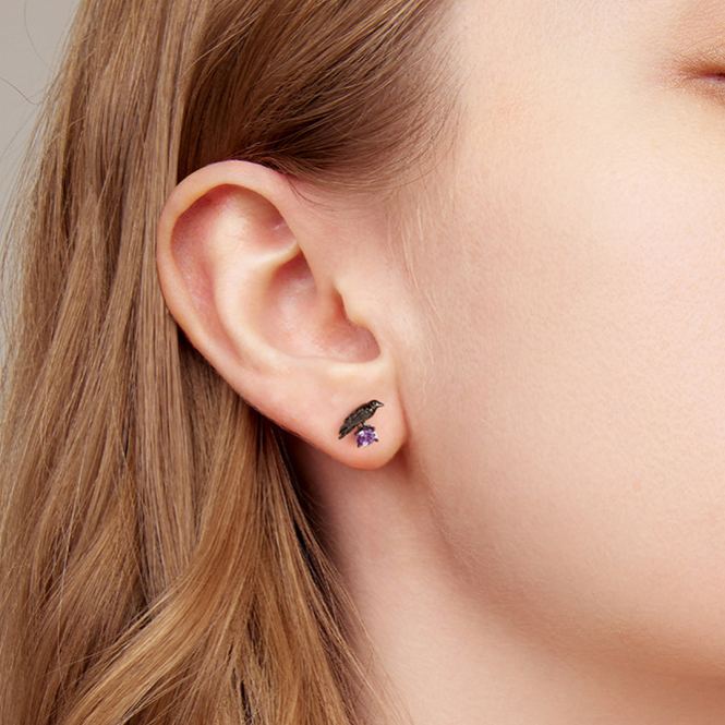 S925 Sterling Silver Halloween Raven Stud Earrings