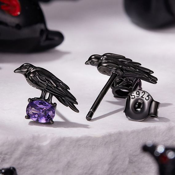 S925 Sterling Silver Halloween Raven Stud Earrings
