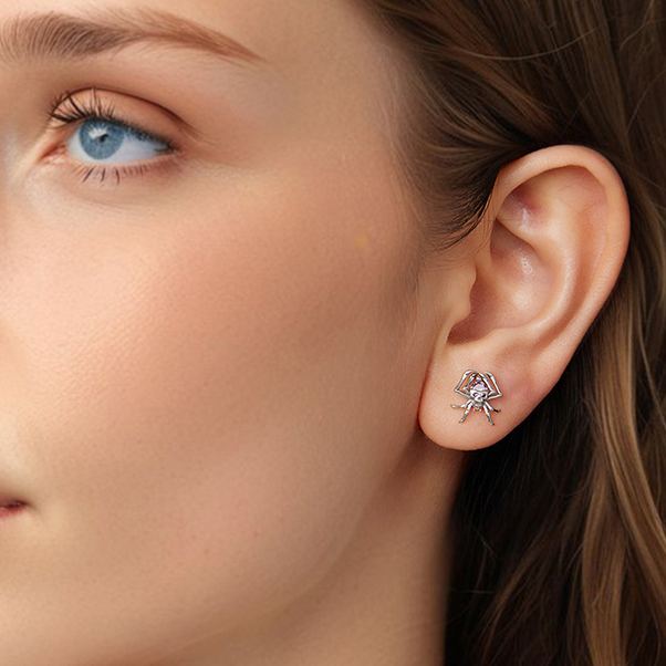 S925 Sterling Silver Gothic Skull and Spider Halloween Stud Earrings