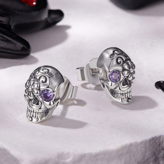 S925 Silver Mysterious Skull Halloween Stud Earrings