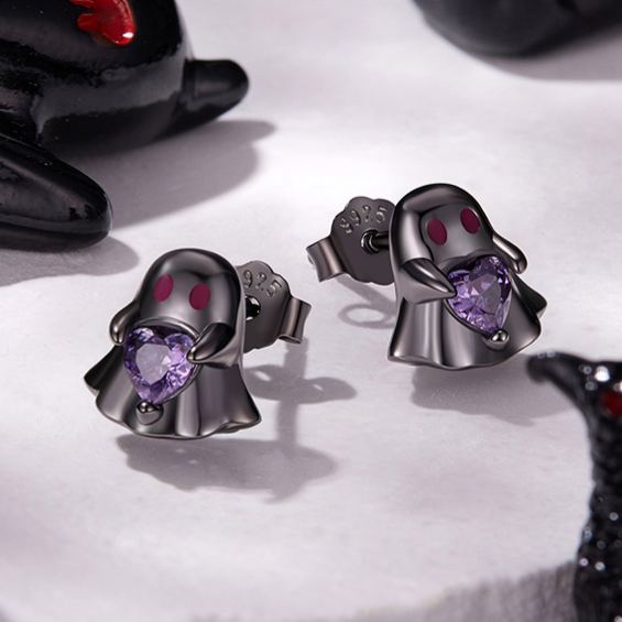 S925 Sterling Silver Fun Halloween Ghost Stud Earrings
