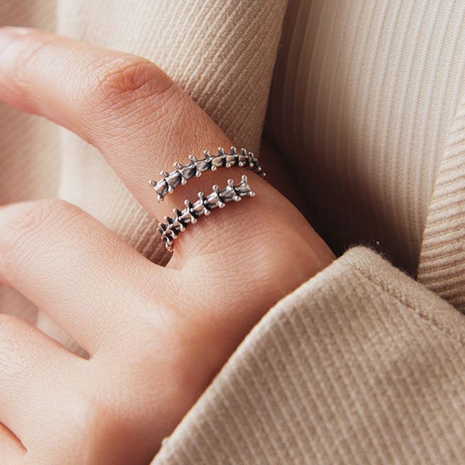 S925 Sterling Silver Halloween Spine Open Ring