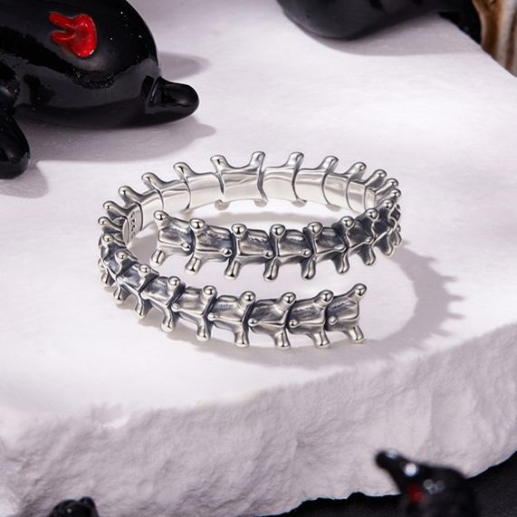 S925 Sterling Silver Halloween Spine Open Ring