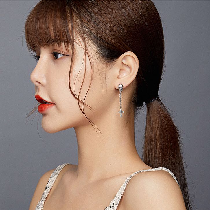 S925 Silver Skull and Cross Halloween Tassel Stud Earrings