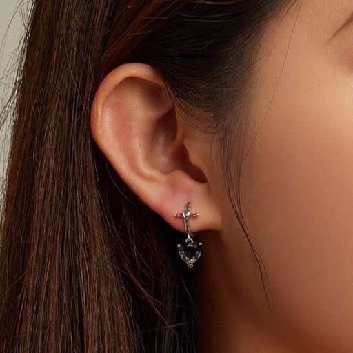 S925 Sterling Silver Cross and Black Heart-Shaped Zircon Halloween Stud Earrings