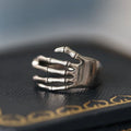S925 Sterling Silver Antiqued Skull Hand Adjustable Halloween Ring