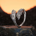 S925 Sterling Silver Halloween Skeleton Hand Open Ring