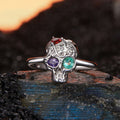 S925 Sterling Silver Open Ring with Halloween-Patterned Skull