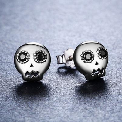 S925 Sterling Silver Halloween Skull Stud Earrings