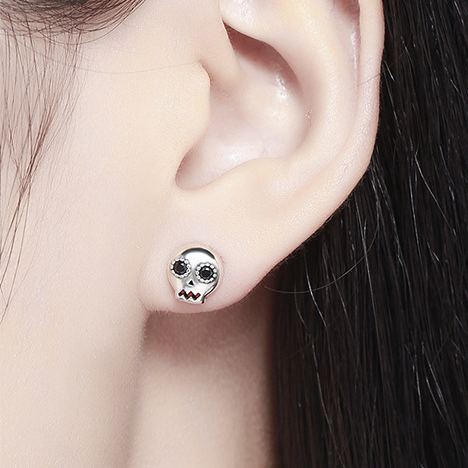 S925 Sterling Silver Halloween Skull Stud Earrings