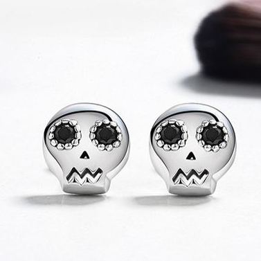 S925 Sterling Silver Halloween Skull Stud Earrings