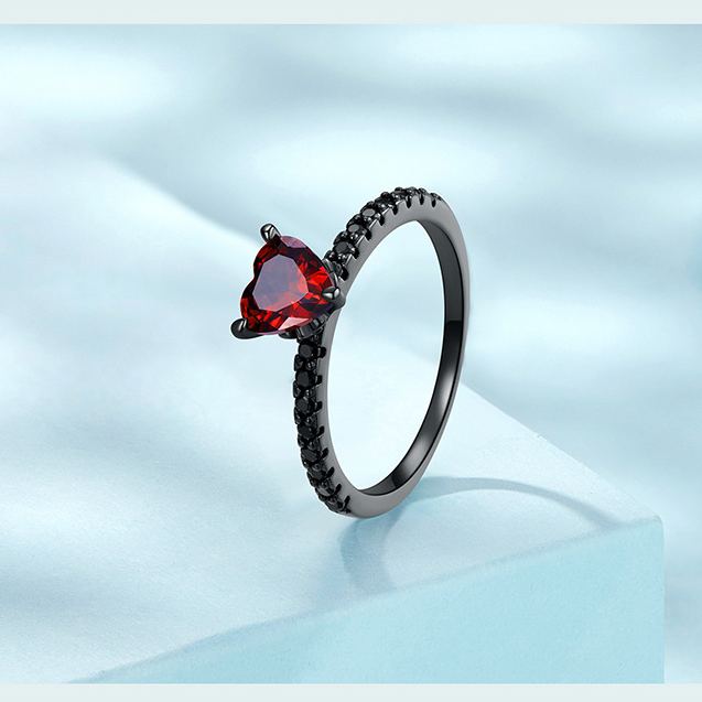 S925 Silver Halloween Dark-Plated Heart Ring
