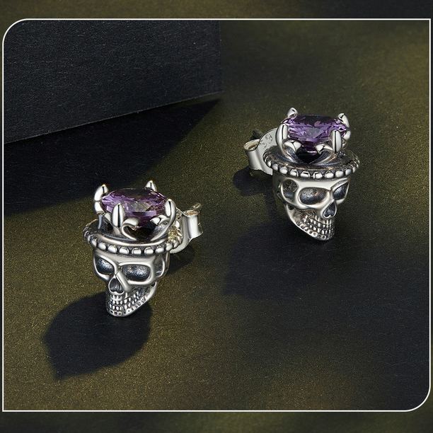 S925 Silver Halloween Skull King Stud Earrings