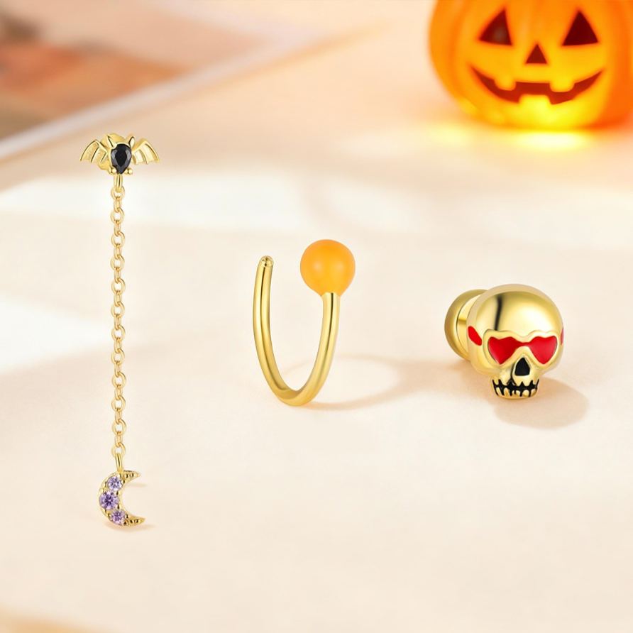 S925 Silver Halloween Bat Tassel Stud Earrings