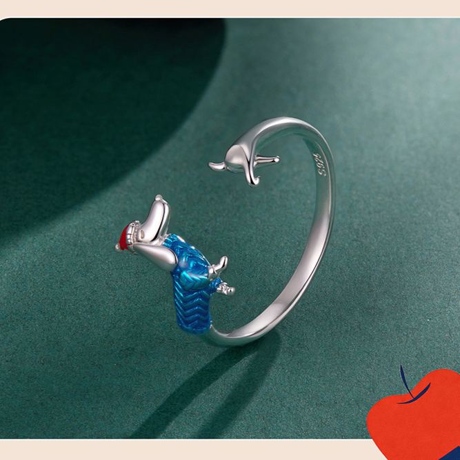 S925 Sterling Silver Adjustable Open Ring – Christmas Dachshund Design
