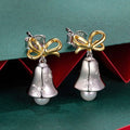 S925 Sterling Silver Christmas Snowflake Bell Stud Earrings