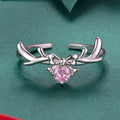 S925 Sterling Silver Christmas Bow and Reindeer Open Adjustable Ring