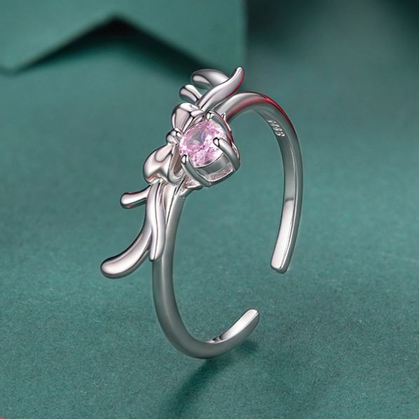 S925 Sterling Silver Christmas Bow and Reindeer Open Adjustable Ring