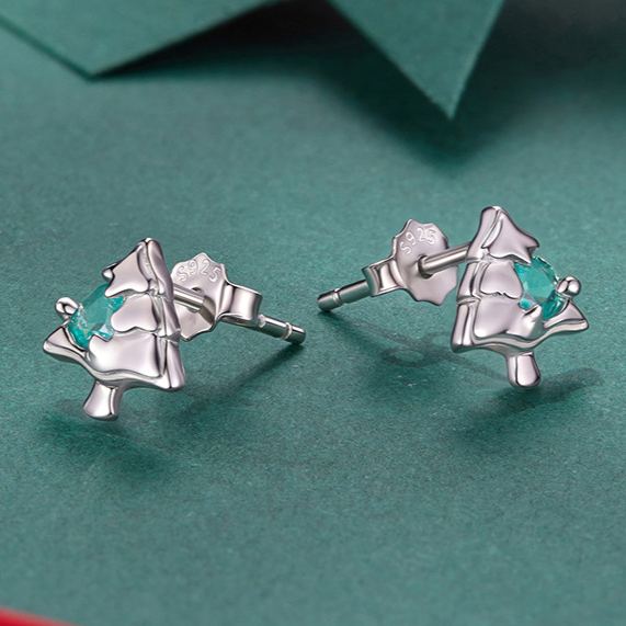 S925 Sterling Silver Christmas Tree Stud Earrings