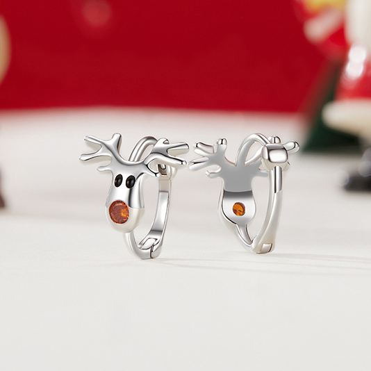 S925 Sterling Silver Christmas Reindeer Earrings