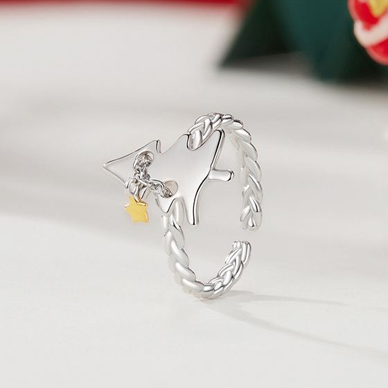 S925 Sterling Silver Christmas Tree Open Ring