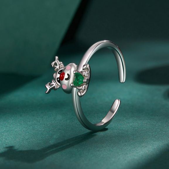 S925 Sterling Silver Christmas Reindeer/Elk Open Ring