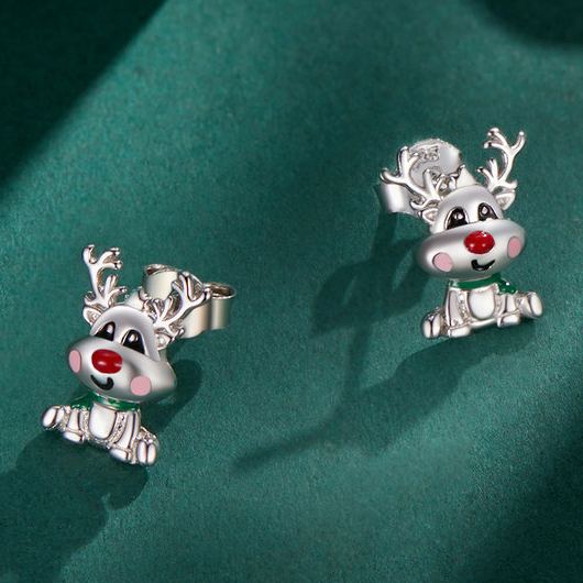 S925 Sterling Silver Christmas Reindeer Stud Earrings