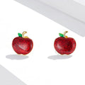S925 Sterling Silver Christmas Red Enamel Apple Stud Earrings