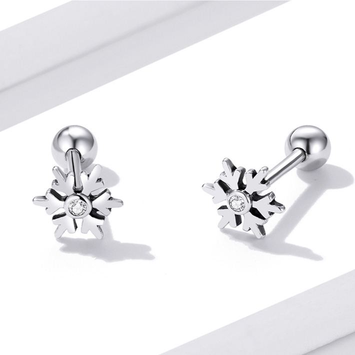 S925 Sterling Silver Christmas Snowflake Stud Earrings