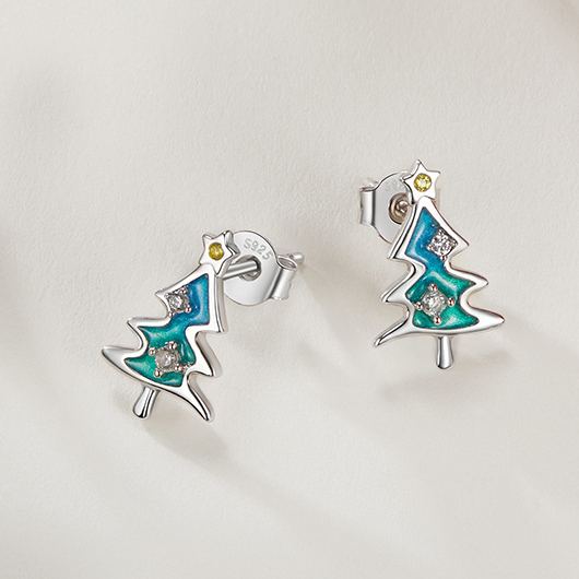S925 Sterling Silver Christmas Tree Stud Earrings