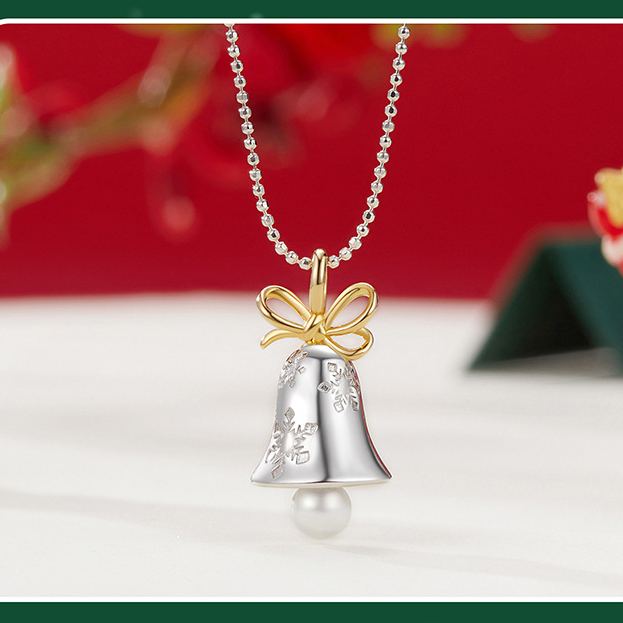 S925 Sterling Silver Christmas Snowflake Bell Necklace