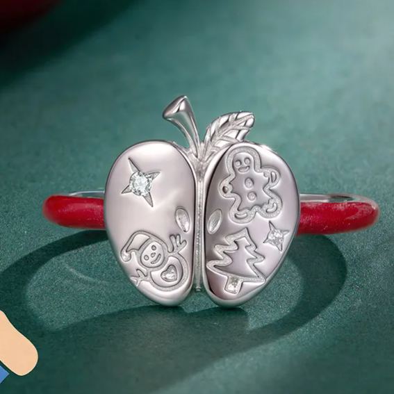 S925 Sterling Silver Christmas Apple Open Ring