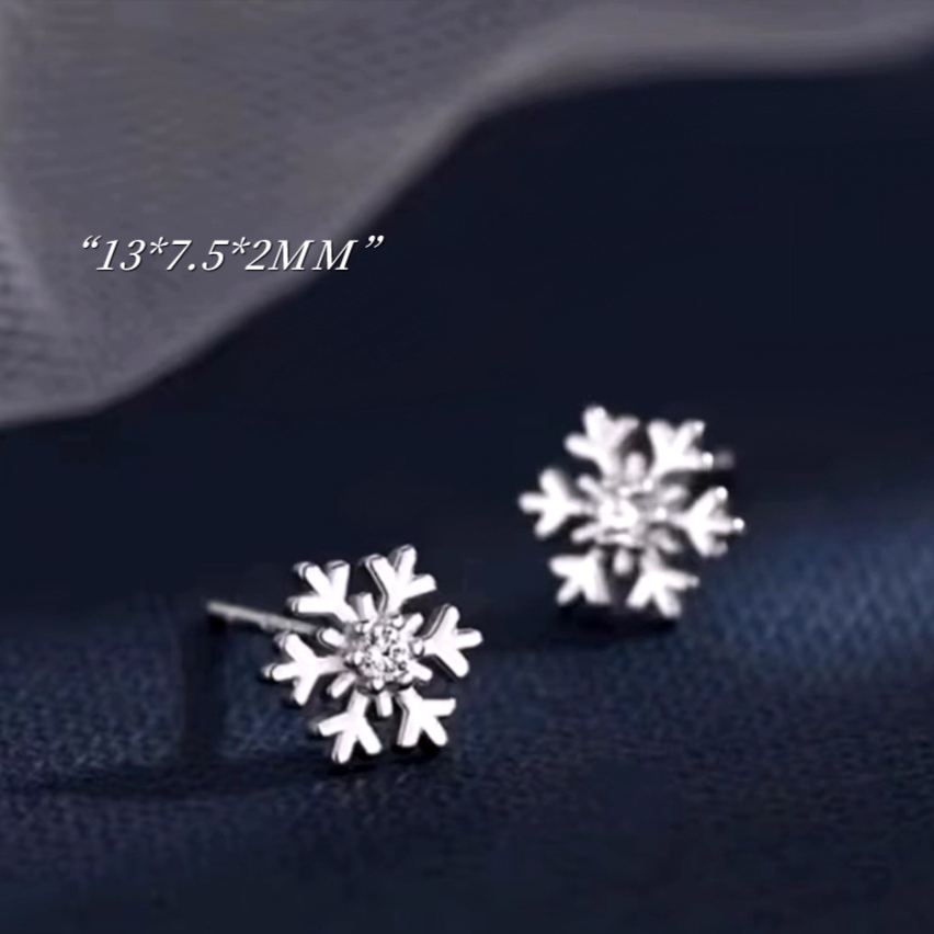 S925 Sterling Silver Christmas Snowflake Stud Earrings